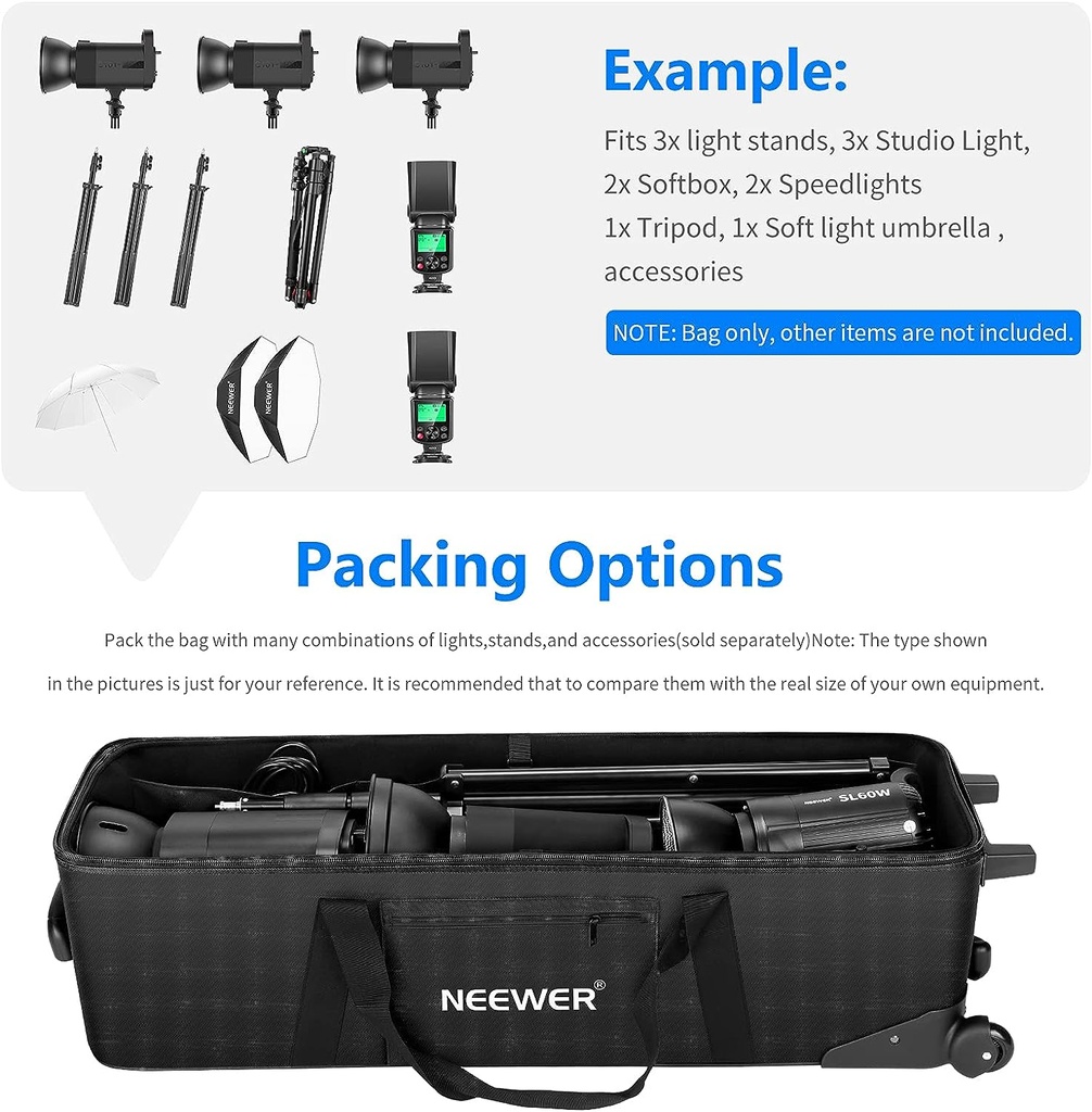 Neewer Photo Studio Equipment Case Rolling Bag 40.1x11.8x11.8 inches 102x30x30cm Trolley Carrying Case for Light Stand Tripod Light Umbrella etc Millennium Technology